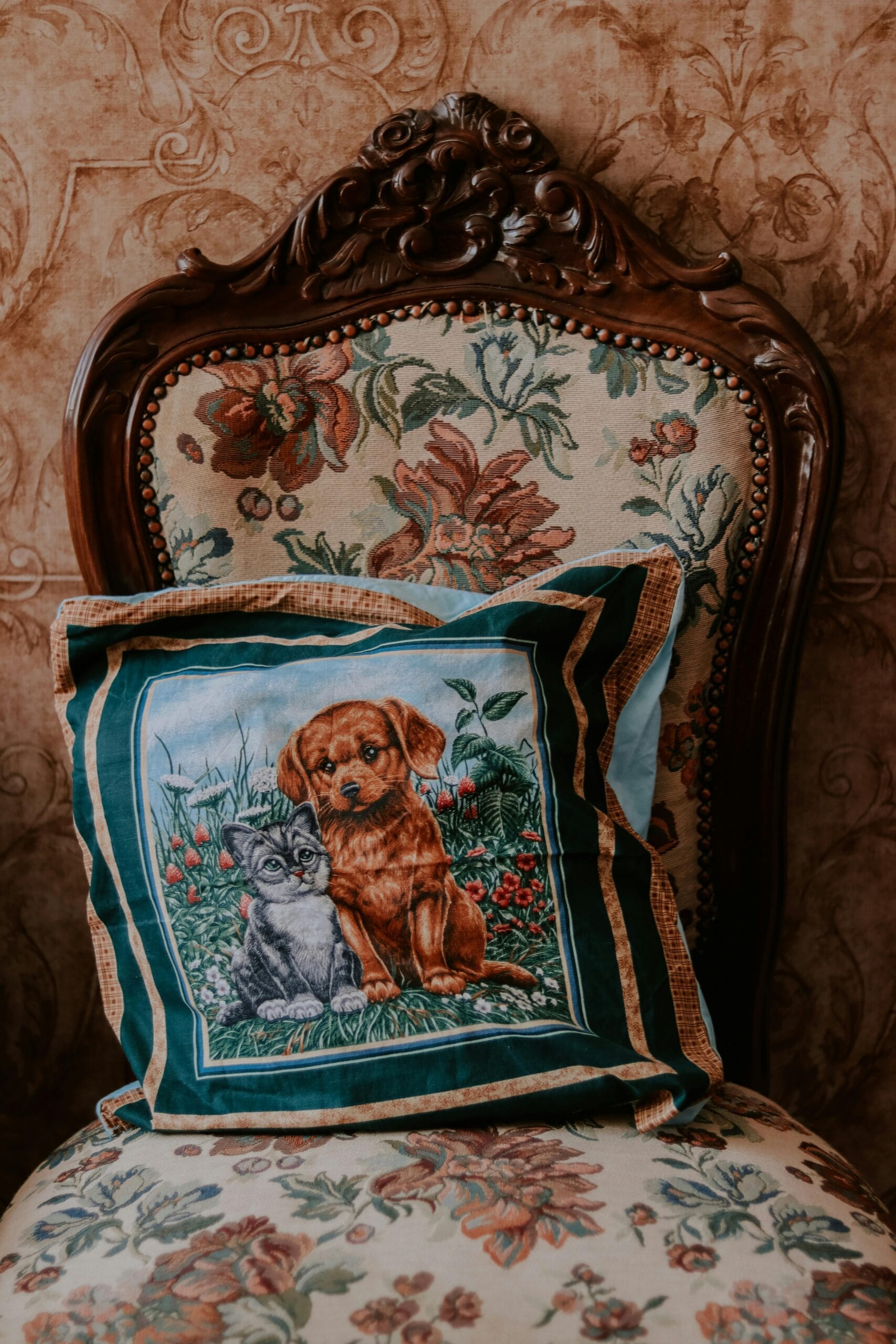 needlepoint tapestry cushion embroidered floral french provincial fabric