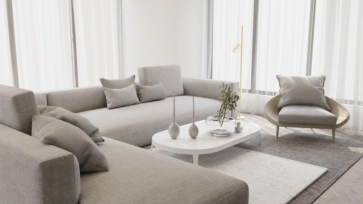 quiet luxury neutral living room with soft furnishings