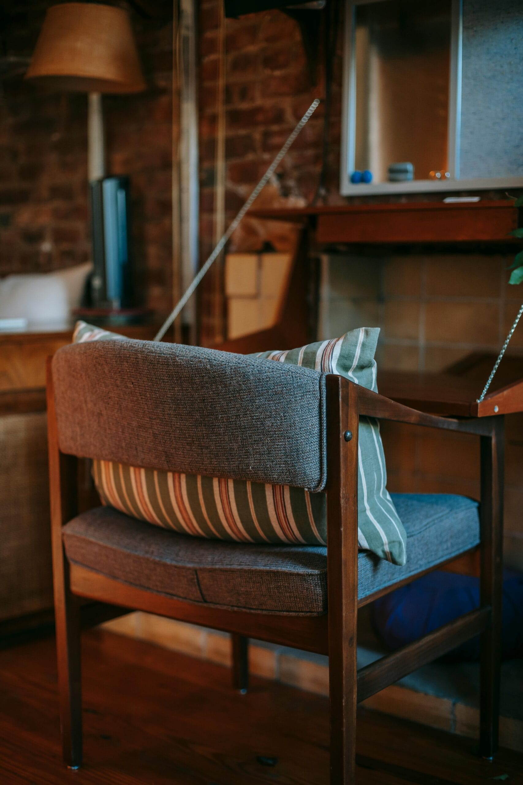 ticking stripe fabric cushion chair french country interior