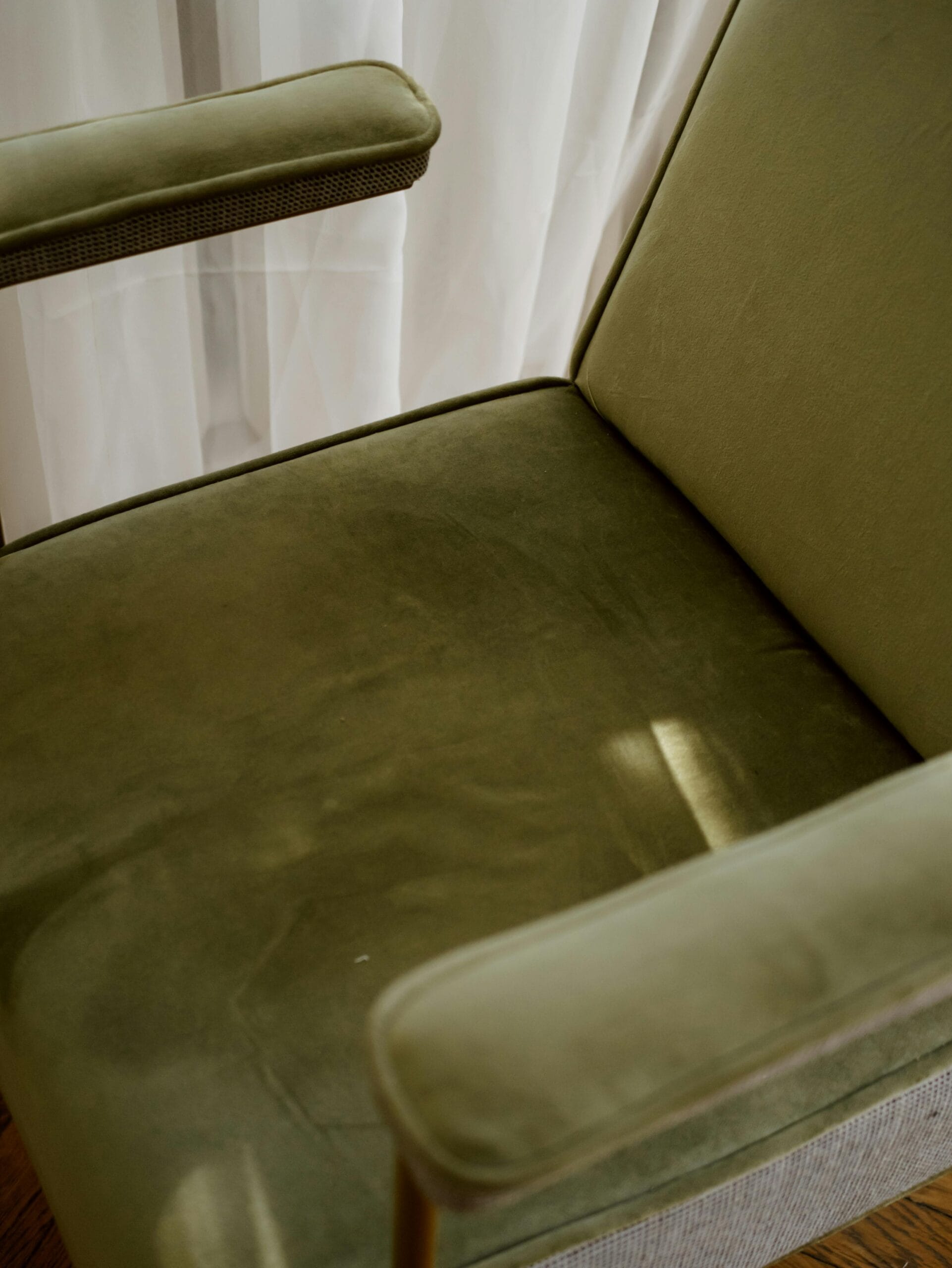 velvet armchair cushion aged gold sage tone french provincial fabric