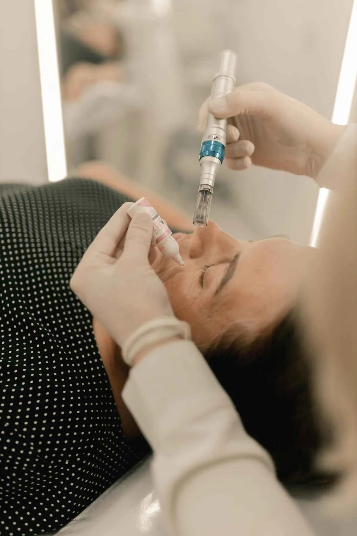 Microneedling facial treatment procedure close up skin rejuvenation